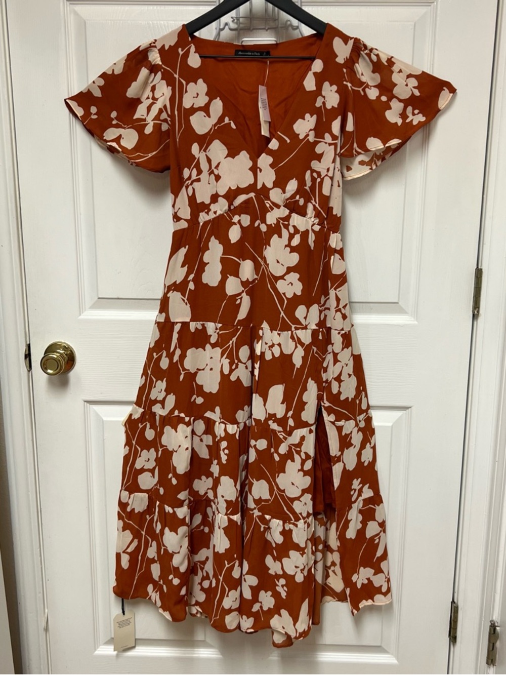 Abercrombie & Fitch Burnt Orange & Cream Floral Maxi Dress
